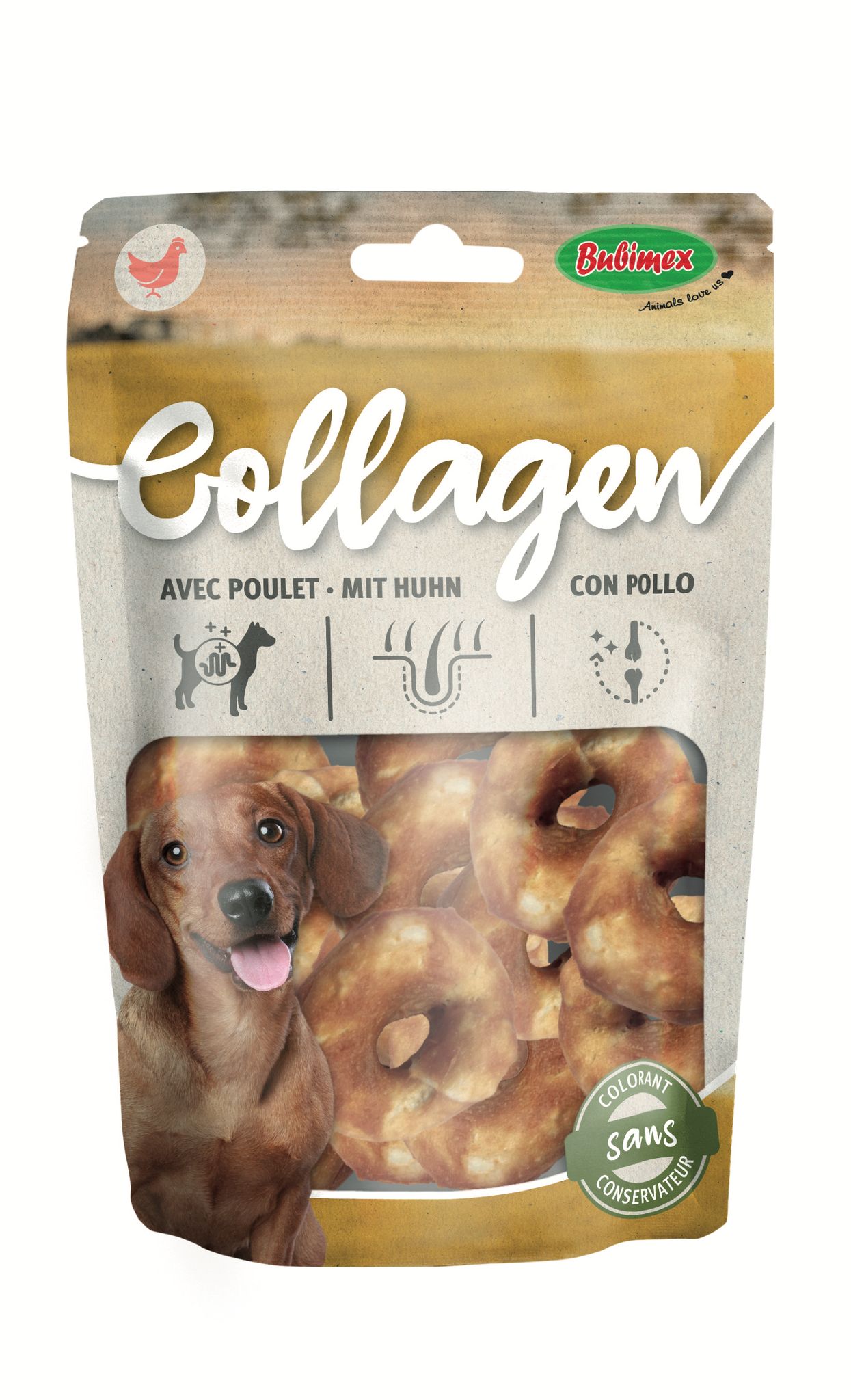 Bolsa aritos de collagen y pollo 18u.